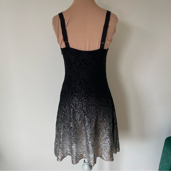 Free People Foil Black Silver Metallic Lace Ombre Fit & Flare Mini Dress EUC S - Picture 4 of 9
